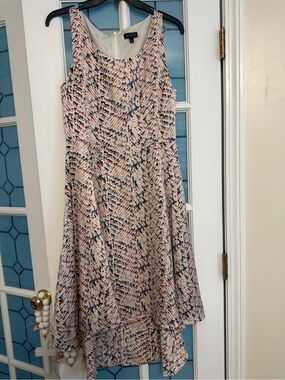 The Limited Cream High-Low Sleeveless Dress with Navy & Pink Print